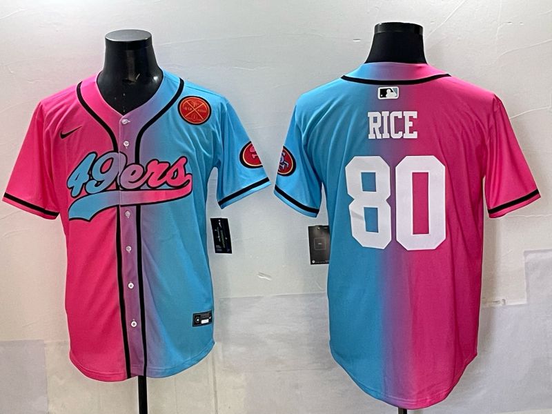 Men 2025 San Francisco 49ers 80 Rice Pink Blue Nike Limited NFL Jersey 011